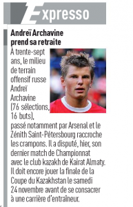 Andrei Arshavin retires - L'Equipe 12 November 2018