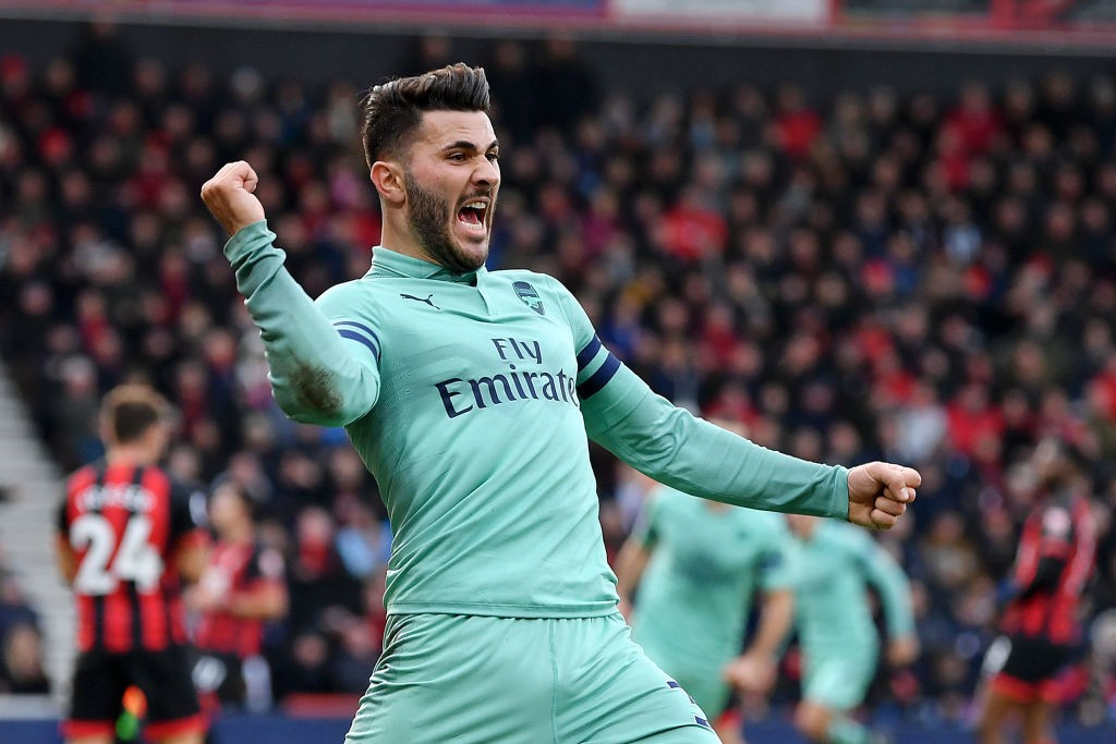 BOURNEMOUTH, ENGLAND - NOVEMBER 25: Sead Kolasinac of Arsenal celebrates his team's second goal during the Premier League match between AFC Bournem...