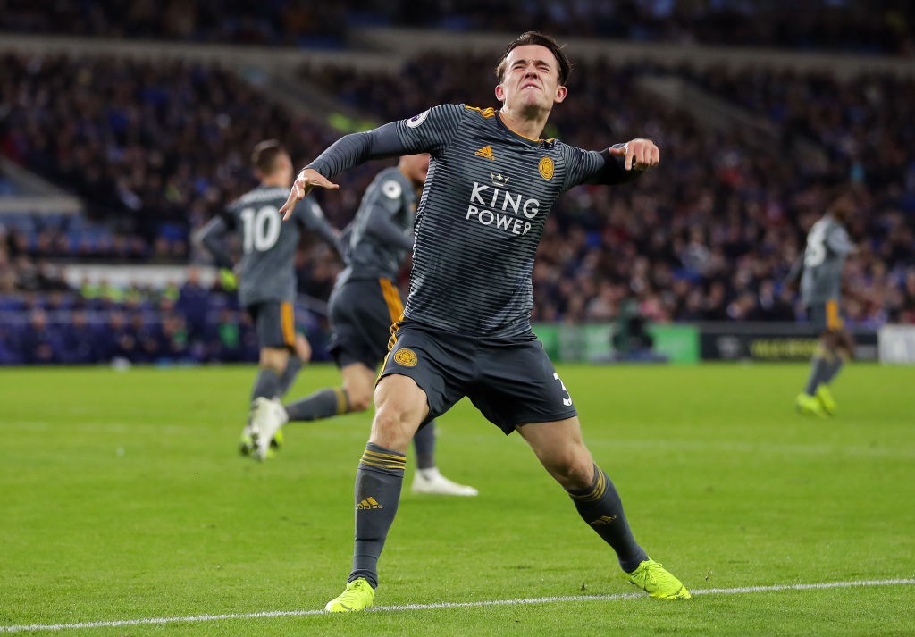 CARDIFF, WALES - NOVEMBER 03: Ben Chilwell of Leicester City celebrates his sides first goal during the Premier League match between Cardiff City a...