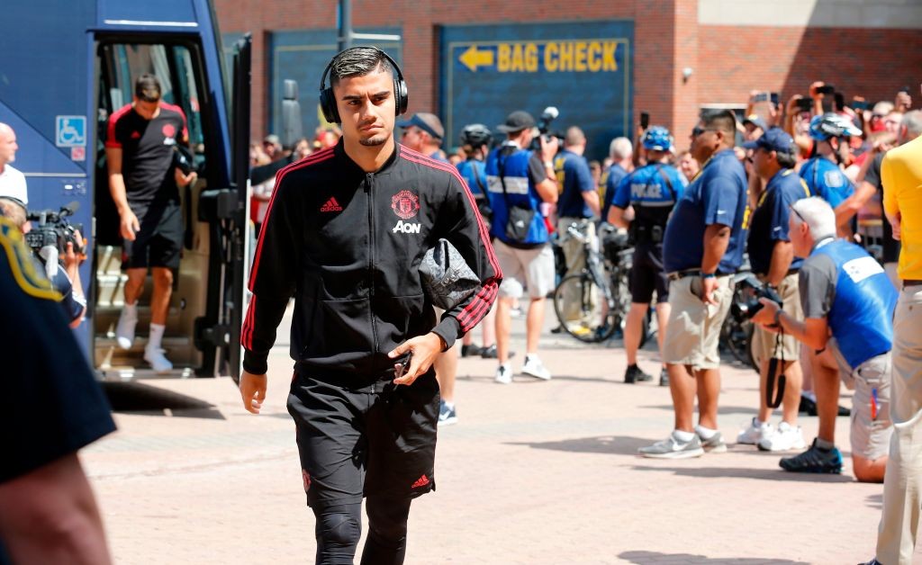 Manchester United's Andreas Pereira arrives for their match against the Liverpool FC in the 2018 International Champions Cup at Michigan Stadium on...