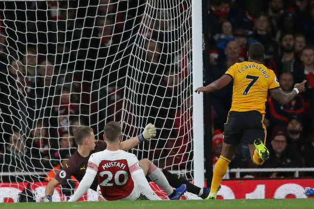 8 things we learned about Arsenal against Wolves 11 Wolverhampton Wanderers' Portuguese midfielder Ivan Cavaleiro (R) starts to celebrate after scoring the opening goal of the English Premier League football match between Arsenal and Wolverhampton Wanderers at the Emirates Stadium in London on November 11, 2018. (Photo by Daniel LEAL-OLIVAS / AFP) / RESTRICTED TO EDITORIAL USE. No use with unauthorized audio, video, data, fixture lists, club/league logos or 'live' services. Online in-match use limited to 120 images. An additional 40 images may be used in extra time. No video emulation. Social media in-match use limited to 120 images. An additional 40 images may be used in extra time. No use in betting publications, games or single club/league/player publications. / (Photo credit should read DANIEL LEAL-OLIVAS/AFP/Getty Images)