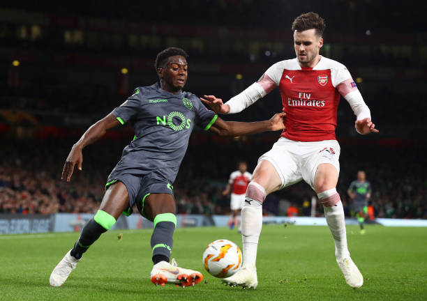 How is he still an Arsenal player? Arsenal defender ratings 10 LONDON, ENGLAND - NOVEMBER 08: Carl Jenkinson of Arsenal and Abdoulay Diaby of Sporting CP battle for the ball during the UEFA Europa League Group E match between Arsenal and Sporting CP at Emirates Stadium on November 8, 2018 in London, United Kingdom. (Photo by Clive Rose/Getty Images)