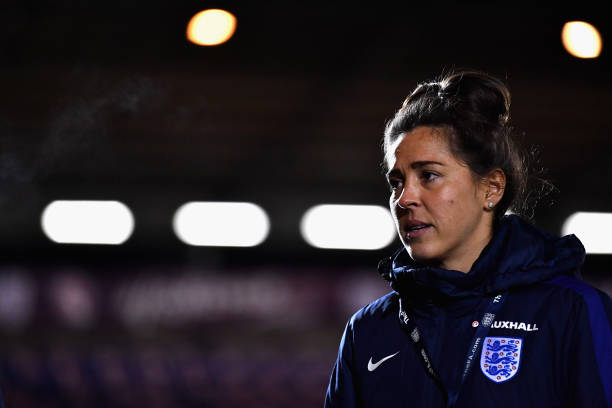COLCHESTER, ENGLAND - NOVEMBER 28: Fara Williams of England looks on prior to the FIFA Women's World Cup Qualifier between England and Kazakhstan a...