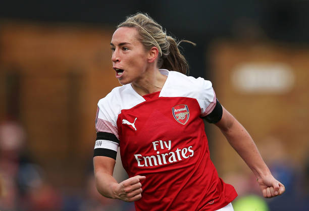 BOREHAMWOOD, ENGLAND - NOVEMBER 04: Jordan Nobbs of Arsenal celebrates after scoring her sides first goal during the WSL match between Arsenal Women and Birmingham Ladies at Meadow Park on November 4, 2018 in Borehamwood, England. (Photo by Jack Thomas/Getty Images)