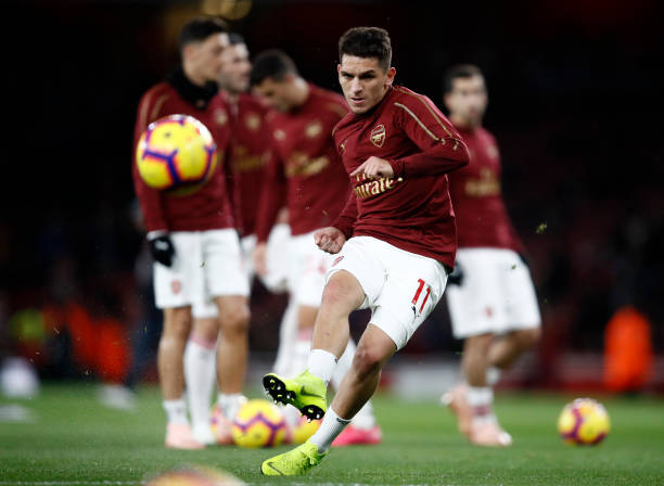 LONDON, ENGLAND - NOVEMBER 03: Lucas Torreira of Arsenal warms up prior to the Premier League match between Arsenal FC and Liverpool FC at Emirates...