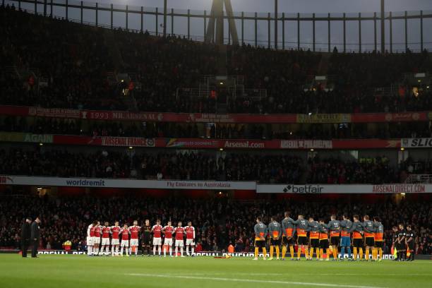 8 things we learned about Arsenal against Wolves 4 Players from both sides observe a minute's silence in honour of Remembrance Day ahead of the English Premier League football match between Arsenal and Wolverhampton Wanderers at the Emirates Stadium in London on November 11, 2018. (Photo by Daniel LEAL-OLIVAS / AFP) / RESTRICTED TO EDITORIAL USE. No use with unauthorized audio, video, data, fixture lists, club/league logos or 'live' services. Online in-match use limited to 120 images. An additional 40 images may be used in extra time. No video emulation. Social media in-match use limited to 120 images. An additional 40 images may be used in extra time. No use in betting publications, games or single club/league/player publications. / (Photo credit should read DANIEL LEAL-OLIVAS/AFP/Getty Images)