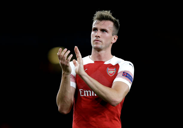 LONDON, ENGLAND - SEPTEMBER 20: Rob Holding of Arsenal acknowledges the fans after the UEFA Europa League Group E match between Arsenal and Vorskla...