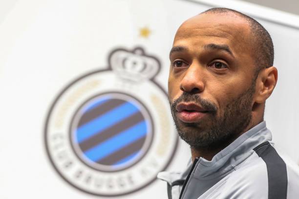Monaco's French head-coach Thierry Henry arrives for a press conference on October 23, 2018, in Bruges on the eve of UEFA Champions' League footbal...