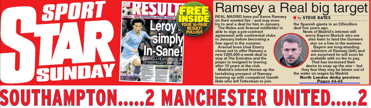 Real Madrid target Aaron Ramsey 2 Star on Sunday 2 December 2018