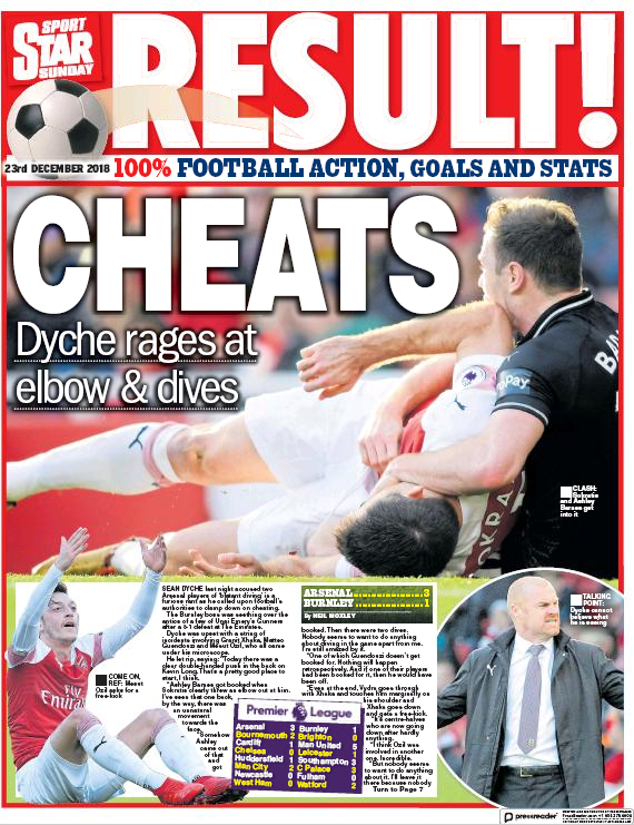 Cheats! Sean Dyche and media show their hypocrisy after Arsenal win 4 182318 star on sunday arsenal cheats