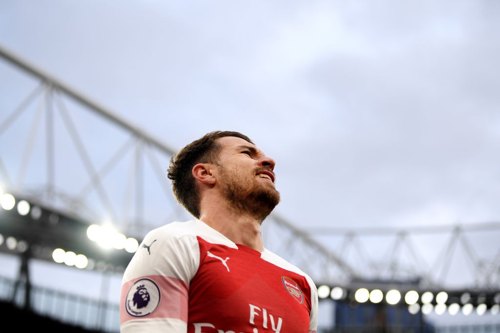 LONDON, ENGLAND - DECEMBER 02: Aaron Ramsey of Arsenal reacts during the Premier League match between Arsenal FC and Tottenham Hotspur at Emirates ...