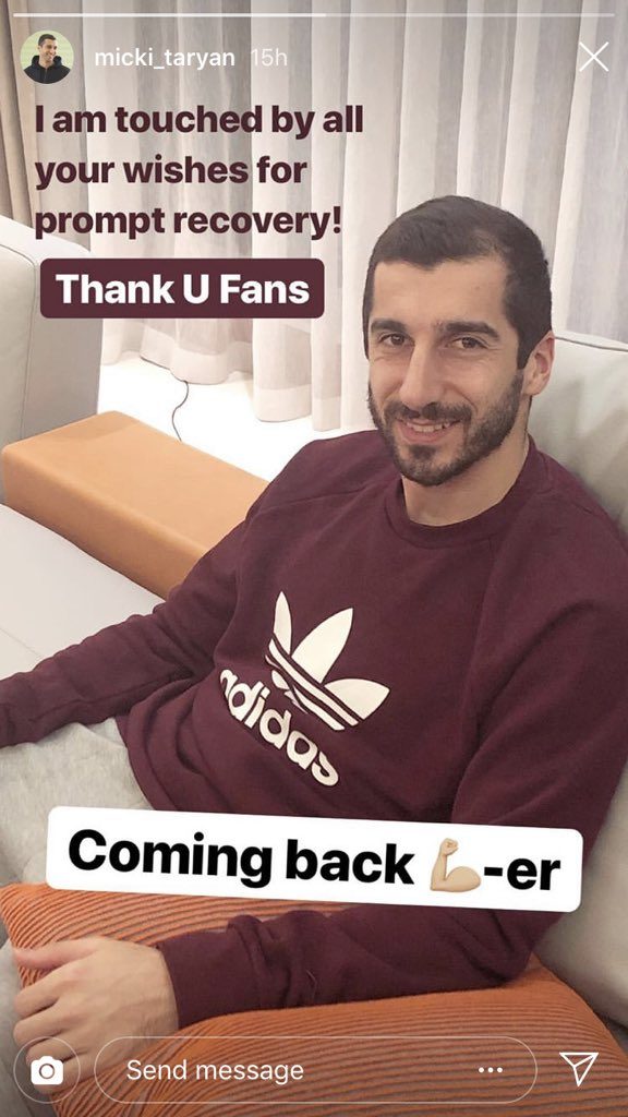 Henrikh Mkhitaryan's 'thank you' message via the player's Instagram story