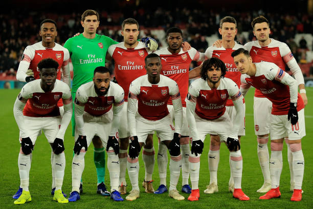 LONDON, ENGLAND - DECEMBER 13: Arsenal team pose for a picture ahead of the UEFA Europa League Group E match between Arsenal and Qarabag FK at Emir...