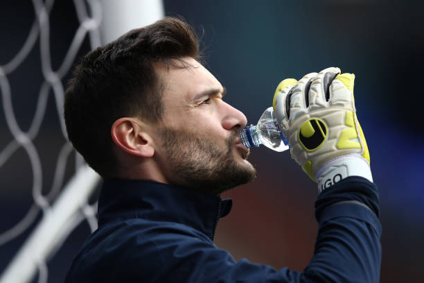 LONDON, ENGLAND - APRIL 30: Hugo Lloris of Tottenham Hotspur takes a drink prior to the Premier League match between Tottenham Hotspur and Arsenal ...