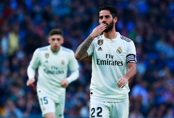 MADRID, SPAIN - DECEMBER 06: Isco of Real Madrid celebrates after scoring his team's fourth goal during the Copa del Rey fourth round match between...
