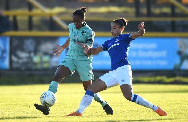Arsenal's small squad size causing problems 4 LIVERPOOL, ENGLAND - NOVEMBER 18: Paige Bailey-Gayle of Arsenal is challenged by Chantelle Boye-Hlorkah of Everton during the FA Women's Super League between Arsenal and Everton at Merseyrail Community Stadium on November 18, 2018 in Liverpool, England. (Photo by Nathan Stirk/Getty Images)