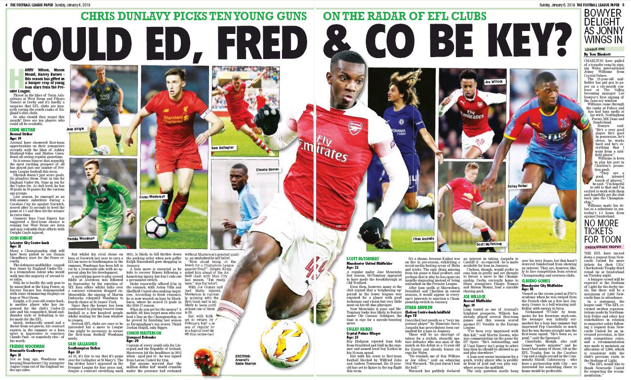 Joe Willock's loan exit 'now seems imminent': Sunderland interested 3 190105 football league paper