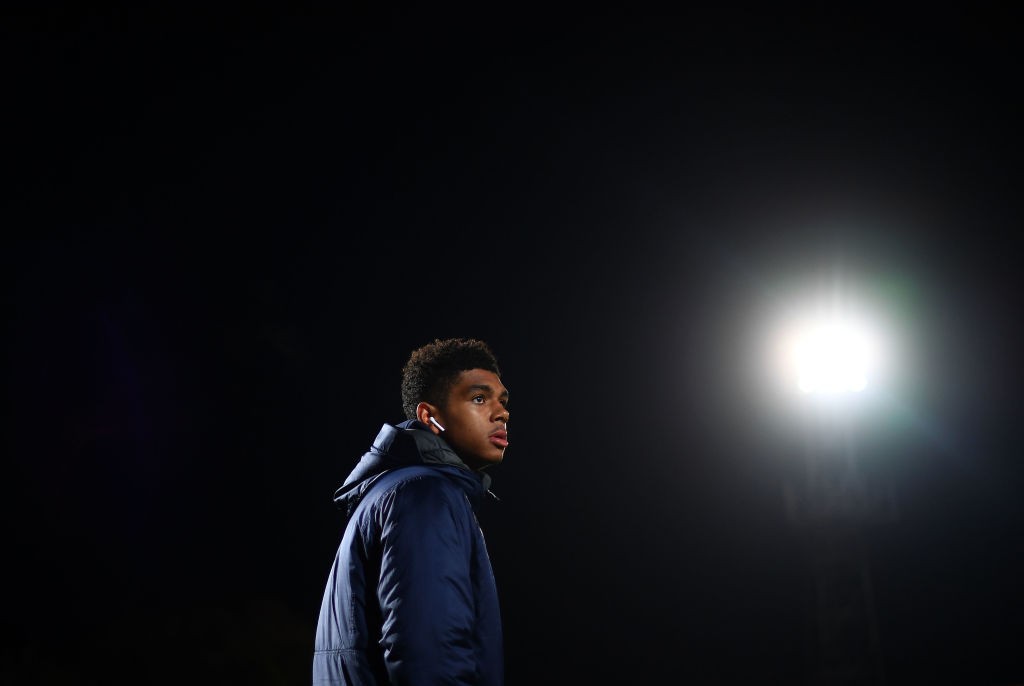 CHELTENHAM, ENGLAND - OCTOBER 30: Tyreece John-Jules of Arsenal U21 walks the pitch prior to kick off during the Checkatrade Trophy match between C...