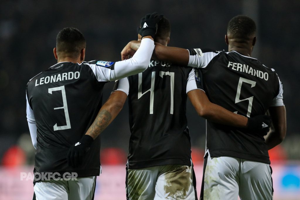 Chuba Akpom with his teammates during PAOK's 4-0 win over OFI Crete on Sunday 27th January 2019, via PAOKFC.gr