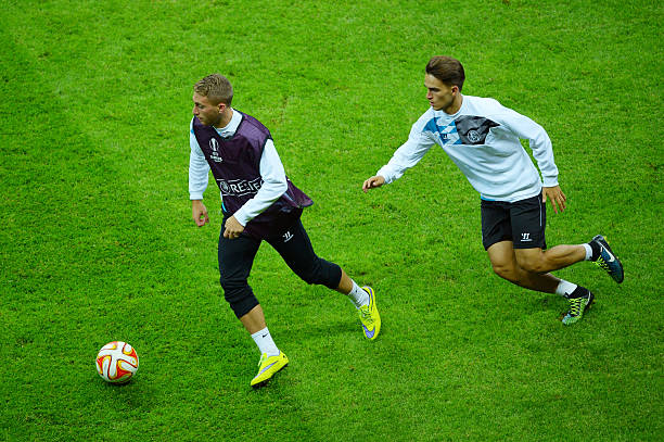 WARSAW, POLAND - MAY 26: Gerard Deulofeu and Denis Suarez in action during an FC Sevilla training session on the eve of the UEFA Europa League Final against FC Dnipro Dnipropetrovsk at the National Stadium on May 26, 2015 in Warsaw, Poland. (Photo by Dan Mullan/Getty Images)