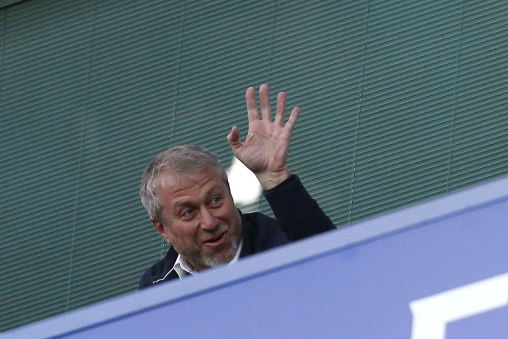 Chelsea's Russian owner Roman Abramovich waves during the English Premier League football match between Chelsea and Middlesbrough at Stamford Bridg...