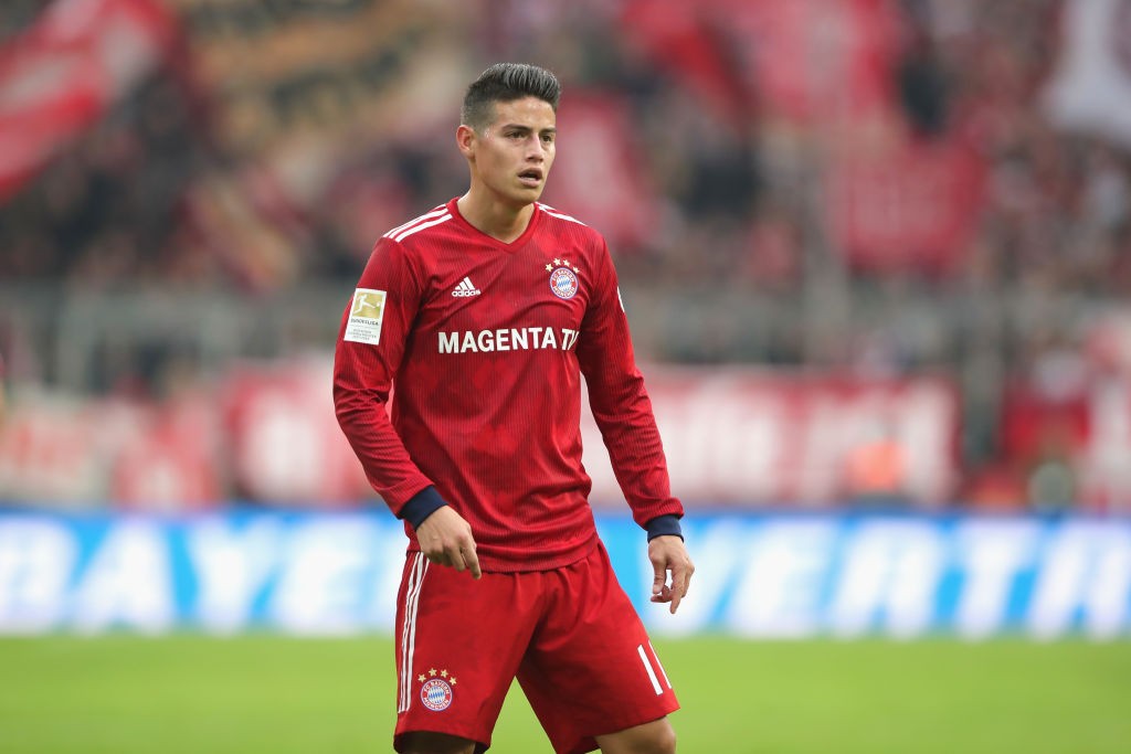 MUNICH, GERMANY - NOVEMBER 03: James Rodriguez of Bayern Muenchen looks on during the Bundesliga match between FC Bayern Muenchen and Sport-Club Fr...