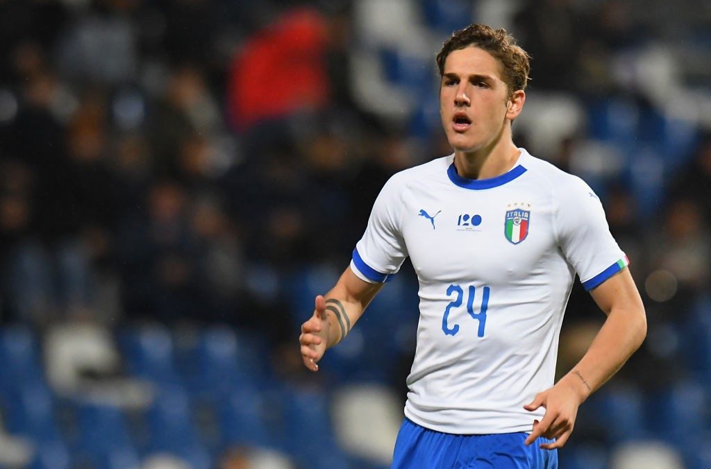 REGGIO NELL'EMILIA, ITALY - NOVEMBER 19: Nicolò Zaniolo of Italy U21 looks on during the International friendly match between Italy U21 and Germany U21 on November 19, 2018 in Reggio nell'Emilia, Italy. (Photo by Alessandro Sabattini/Getty Images)