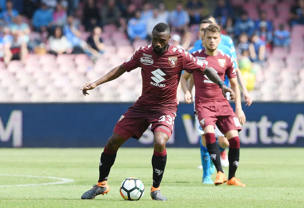 NAPLES, ITALY - MAY 06: Nicolas N'Koulou of Torino FC in action during the serie A match between SSC Napoli and Torino FC at Stadio San Paolo on Ma...
