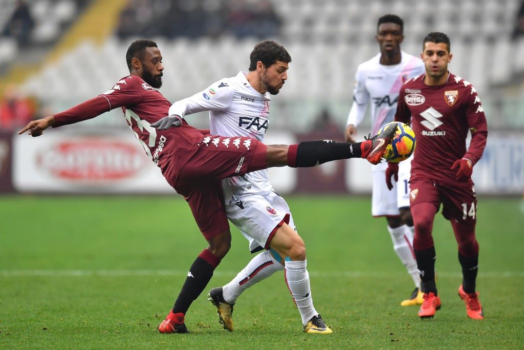 Arsenal 'set their sights' on Torino defender Nicolas N'Koulou 3 TURIN, ITALY - JANUARY 06: Nicolas N koulou (L) of Torino FC competes with Mattia Destro of Bologna FC during the serie A match between Torino FC and Bologna FC at Stadio Olimpico di Torino on January 6, 2018 in Turin, Italy. (Photo by Valerio Pennicino/Getty Images)