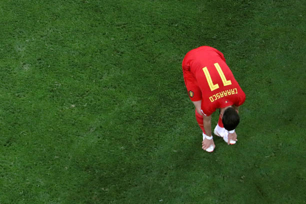 SAINT PETERSBURG, RUSSIA - JULY 10:  Yannick Carrasco of Belgium looks dejected following their sides defeat in the 2018 FIFA World Cup Russia Semi Final match between Belgium and France at Saint Petersburg Stadium on July 10, 2018 in Saint Petersburg, Russia.  (Photo by Kevin C. Cox/Getty Images)