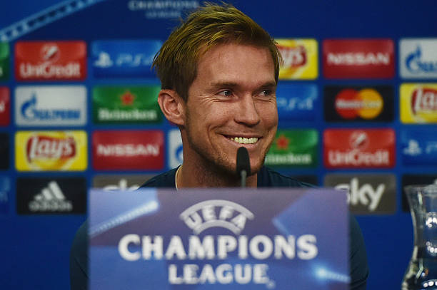 LEVERKUSEN, GERMANY - SEPTEMBER 15: Aleksandr Hleb of FC BATE Borisov reacts during a press conference at BayArena on September 15, 2015 in Leverku...