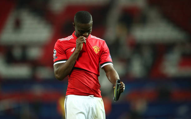 MANCHESTER, ENGLAND - MARCH 13: Eric Bailly of Manchester United looks dejected in defeat after the UEFA Champions League Round of 16 Second Leg ma...