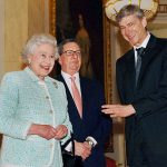 London, UNITED KINGDOM: Britain's Queen Elizabeth II meets with Arsenal chairman Peter Hill-Wood and manager Arsene Wenger (R) at Buckingham Palace, 15 February 2007. Queen Elizabeth II hosted Arsenal footballers in a teatime fixture at Buckingham Palace 15 February to make up for her having to forfeit opening their new ground last November because of a bad back. The 80-year-old monarch invited the English Premiership club's players and staff to the palace for a tour of the State Apartments before their gathering in the Bow Room. AFP PHOTO / PA / Fiona Hanson