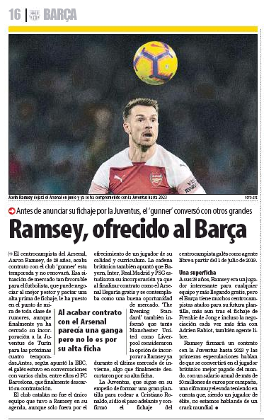Aaron Ramsey had talks with Barcelona, Bayern Munich, Inter Milan, Real Madrid and PSG 3 190213 mundo deportivo ramsey
