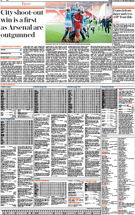 Arsenal v Manchester City: 2 UK papers disgrace themselves with Conti Cup final coverage 3 190224 sunday telegraph conti cup final