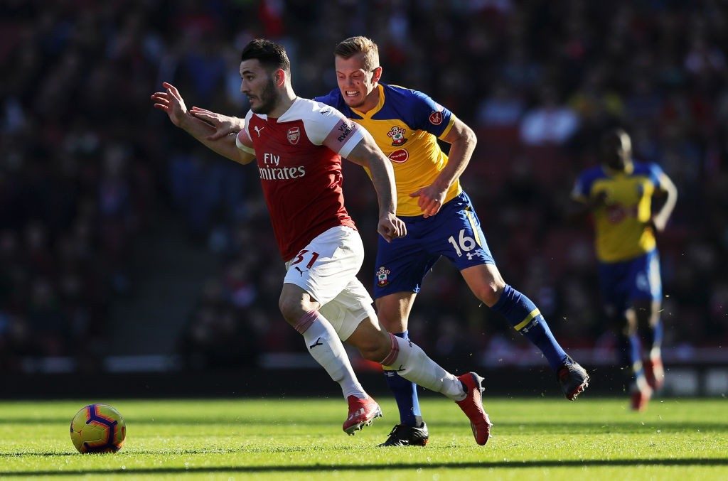 Player ratings vs Southampton: Arsenal return to the top four after comfortable win 7 LONDON, ENGLAND - FEBRUARY 24: Sead Kolasinac of Arsenal battles for possession with James Ward-Prowse of Southampton during the Premier League match between Arsenal FC and Southampton FC at Emirates Stadium on February 23, 2019 in London, United Kingdom. (Photo by Richard Heathcote/Getty Images)