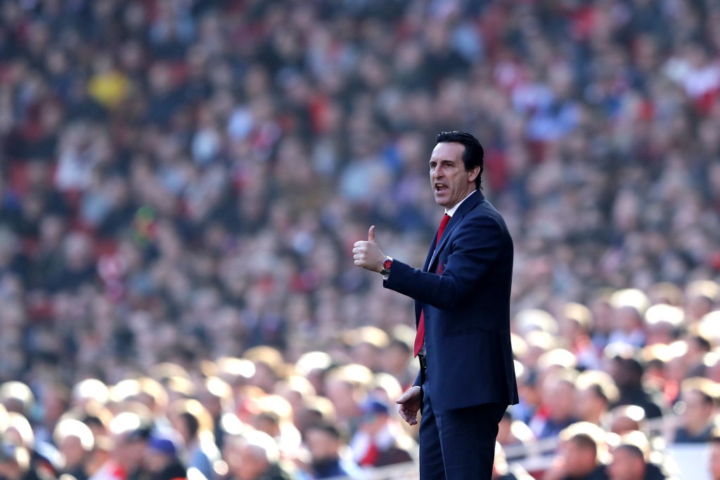 LONDON, ENGLAND - FEBRUARY 24: Unai Emery, Manager of Arsenal reacts during the Premier League match between Arsenal FC and Southampton FC at Emira...