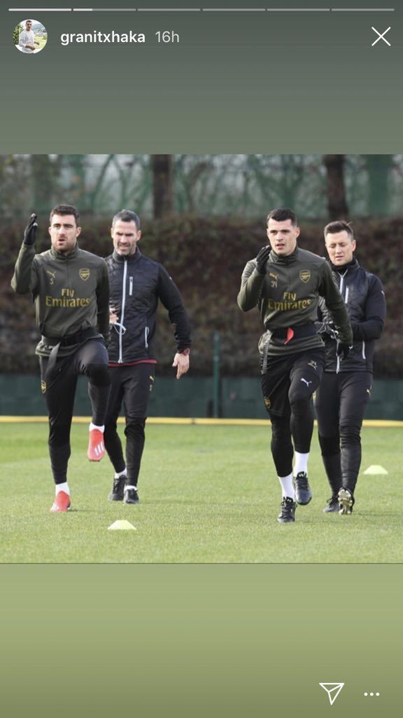 Granit Xhaka and Sokratis Papastathopoulos back in light training (Photo via Instagram / GranitXhaka)