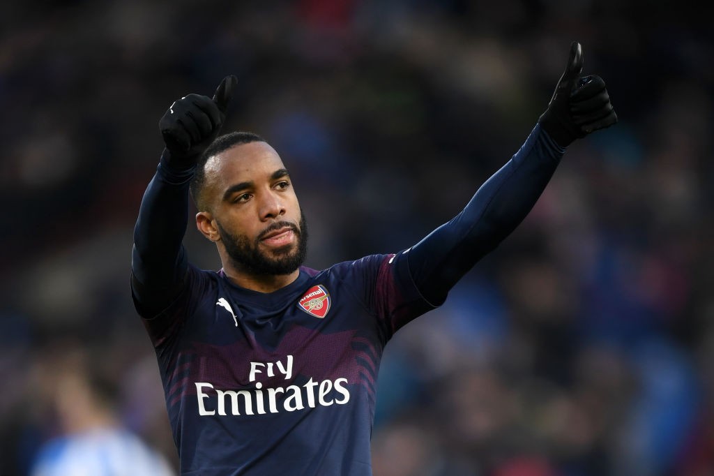 HUDDERSFIELD, ENGLAND - FEBRUARY 09: Alexandre Lacazette of Arsenal acknowledges fans following the Premier League match between Huddersfield Town ...