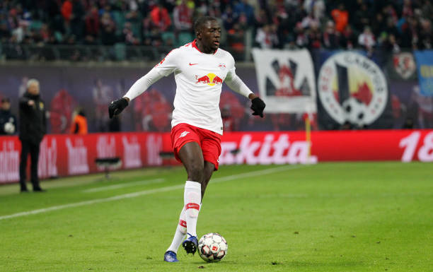 LEIPZIG, SAXONY - JANUARY 19: Ibrahima Konate of Leipzig during the Bundesliga match between RB Leipzig and Borussia Dortmund at Red Bull Arena on ...