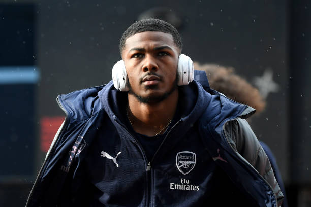 HUDDERSFIELD, ENGLAND - FEBRUARY 09: Ainsley Maitland-Niles of Arsenal arrives at the stadium prior to the Premier League match between Huddersfiel...