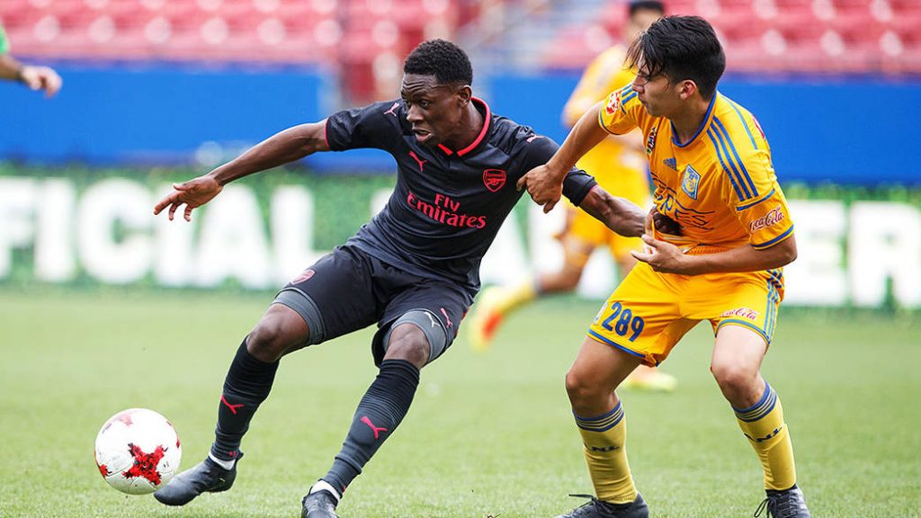 Folarin Balogun playing for Arsenal in the 2018 Dallas Cup (Photo via Arsenal.com)