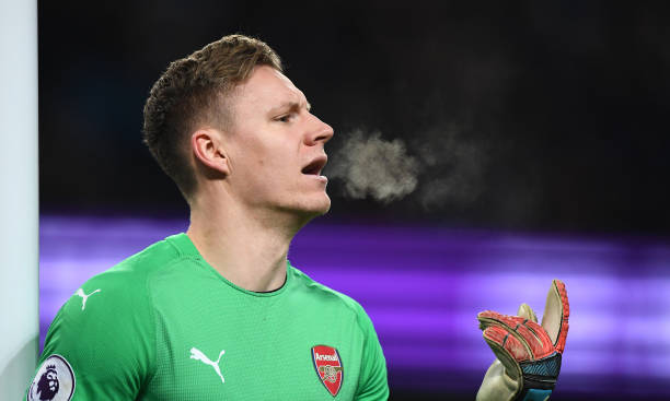 MANCHESTER, ENGLAND - FEBRUARY 03:  Arsenal goalkeeper Bernd Leno reacts during the Premier League match between Manchester City and Arsenal FC at Etihad Stadium on February 03, 2019 in Manchester, United Kingdom. (Photo by Stu Forster/Getty Images)