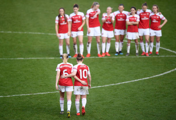 SHEFFIELD, ENGLAND - FEBRUARY 23: Leah Williamson and Kim Little of Arsenal look dejected following the FA Women's Continental League Cup Final bet...