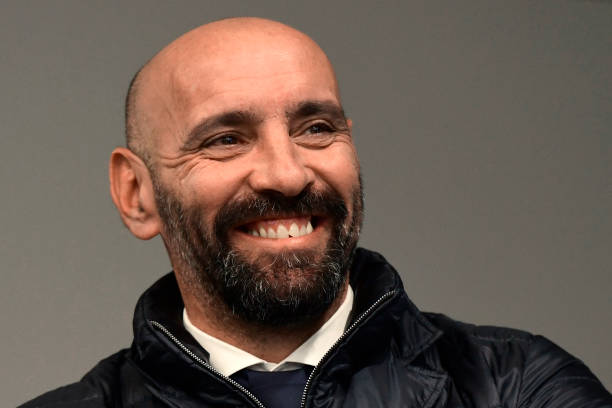 Roma sporting director Monchi smiles during a press conference at the Wanda Metropolitan stadium in Madrid on November 21, 2017 on the eve of the U...