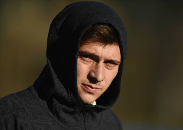 FLORENCE, ITALY - FEBRUARY 04: Nicolo Barella of Italy in action during a training session at Centro Tecnico Federale di Coverciano on February 4, ...