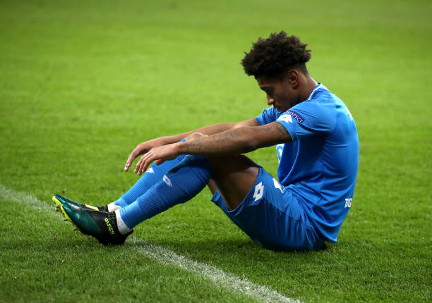 SINSHEIM, GERMANY - NOVEMBER 27: Reiss Nelson of 1899 Hoffenheim reacts after the UEFA Champions League Group F match between TSG 1899 Hoffenheim a...