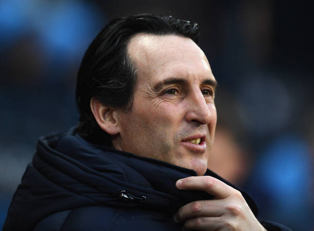 MANCHESTER, ENGLAND - FEBRUARY 03: Unai Emery, Manager of Arsenal looks on prior to the Premier League match between Manchester City and Arsenal FC...