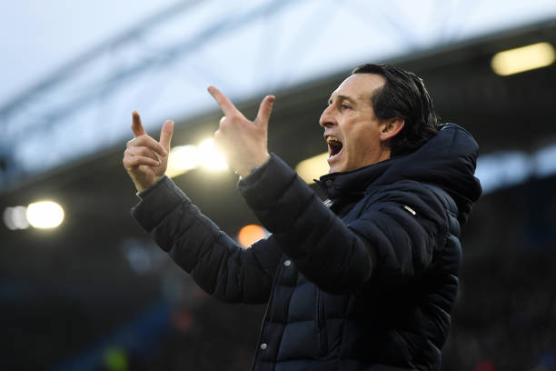 HUDDERSFIELD, ENGLAND - FEBRUARY 09: Unai Emery, Manager of Arsenal reacts during the Premier League match between Huddersfield Town and Arsenal FC...