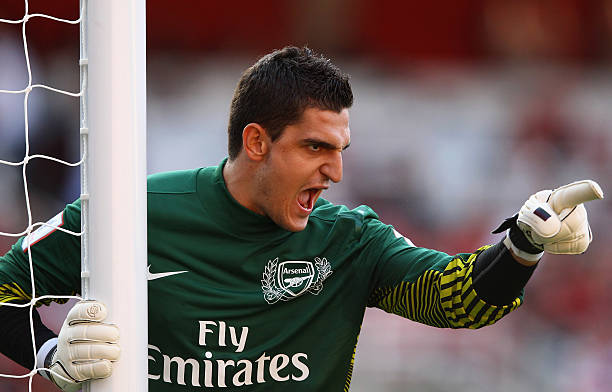 LONDON, ENGLAND - JULY 30: Vito Mannone of Arsenal directs his defence during the Emirates Cup match between Arsenal and Boca Juniors at the Emirates Stadium on July 30, 2011 in London, England. (Photo by Richard Heathcote/Getty Images)